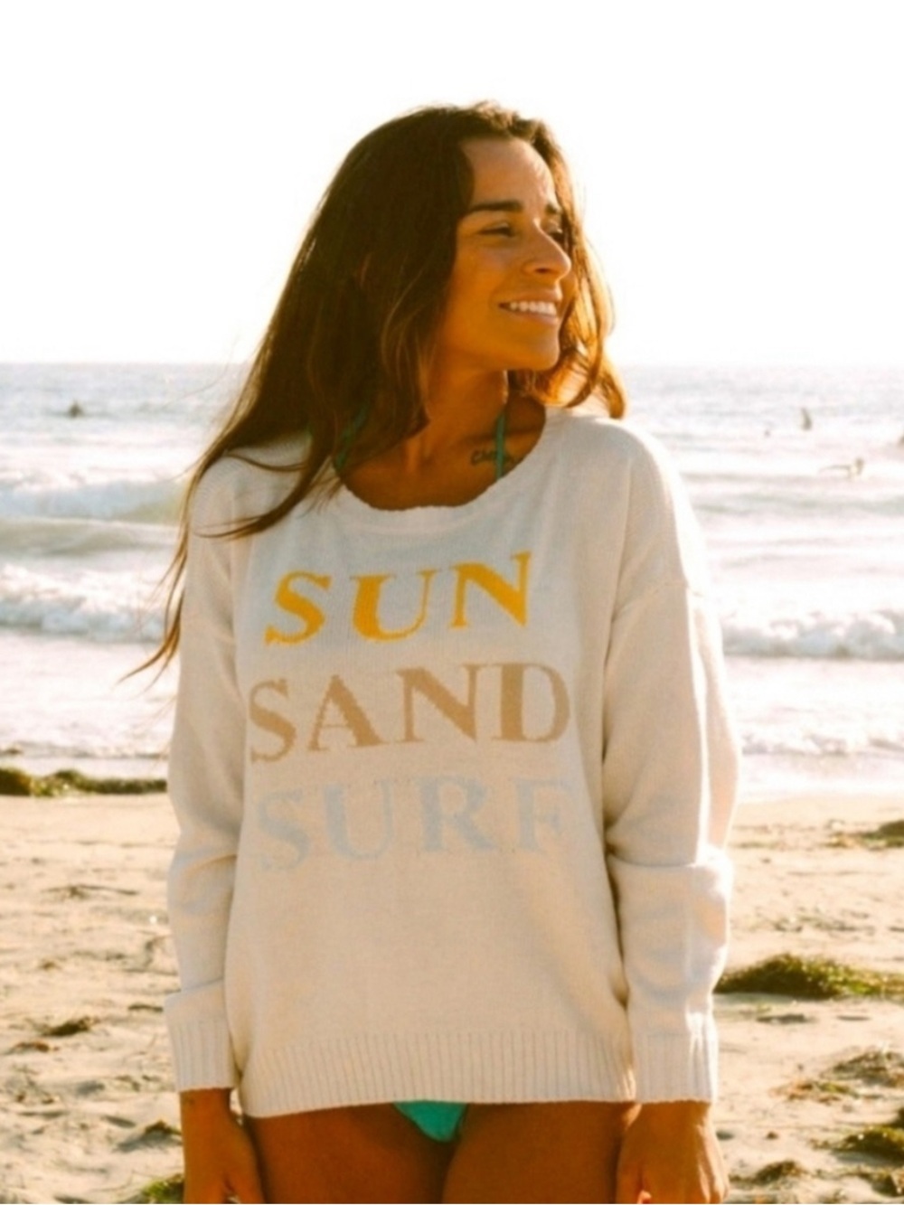 Saltwater luxe take me to paradise sun sand surf crewwneck sweater extra small